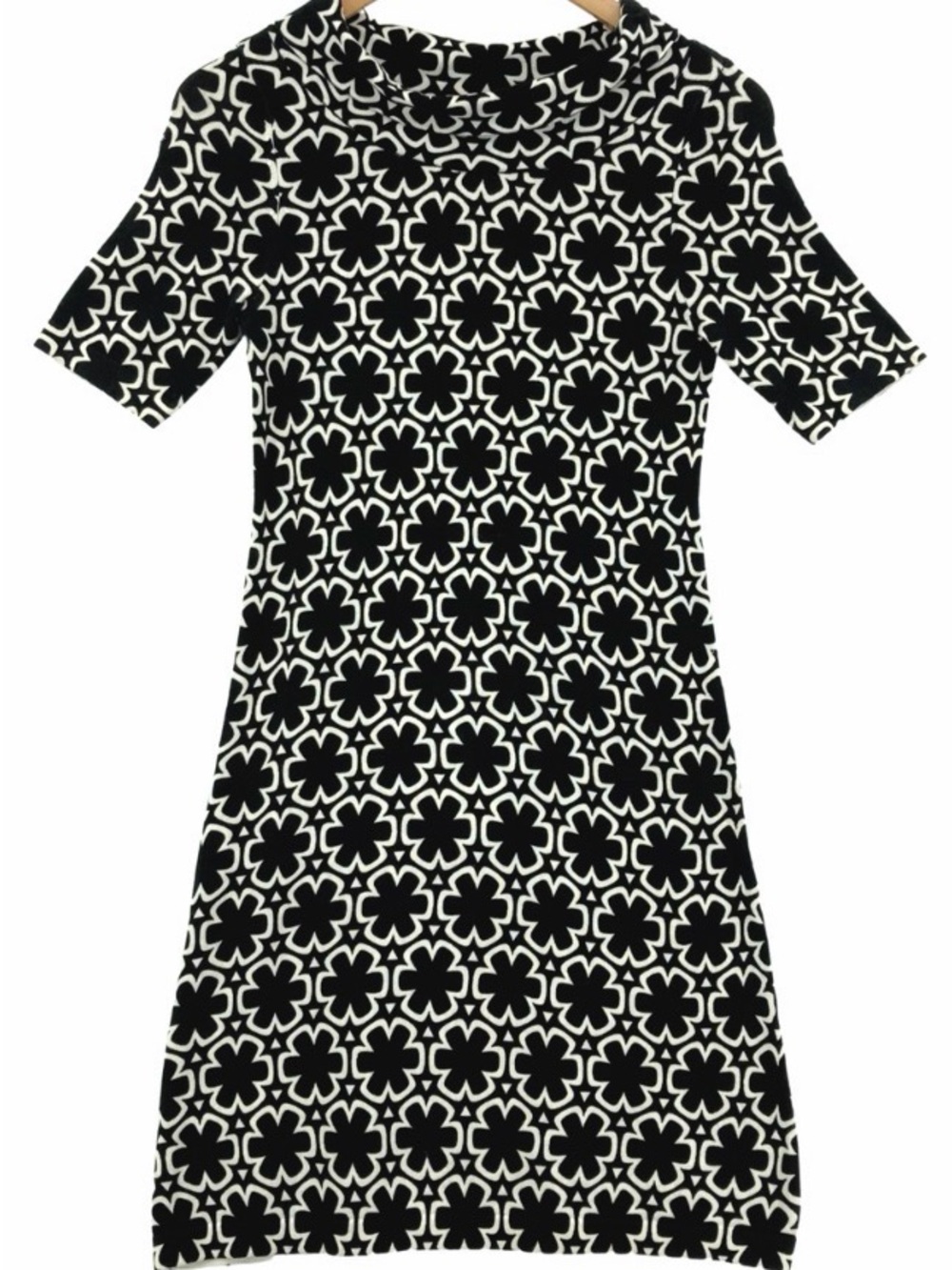 Ann Taylor Black and White Floral Geometric Dress